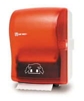 Distributrice rouge Optiserv sans contact pour papier à mains en rouleau contrôlé