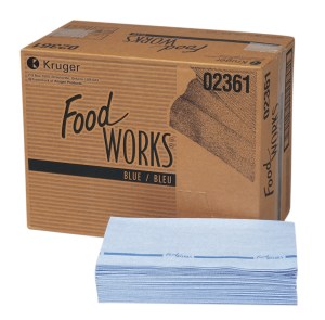 Chiffons Food-Works, rayés bleu, 1 pli, antimicrobiens 150 unités
