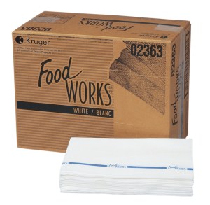 Chiffons Food-Works, rayés bleu et blanc, 1 pli, antimicrobiens 150 unités