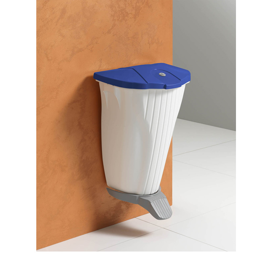 Poubelle murale 50L blanche Oyester avec pédale et couvercle bleu