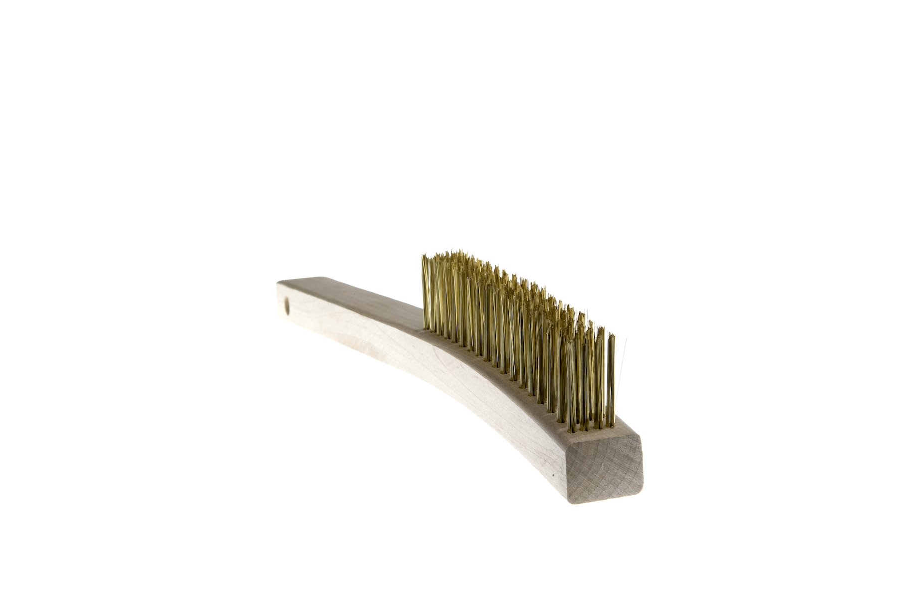 Brosse à fils de laiton - 4 rangs - Bloc en bois avec long manche courbé